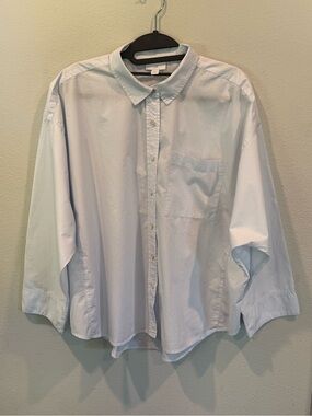 J Jill Long Sleeve Button Up Dolman Sleeve Light Blue 100% Cotton Shirt Womens L